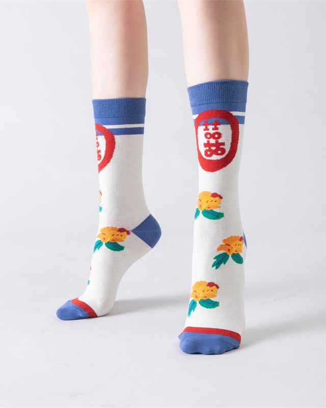 Sweetnana Women’s Crew Socks - Chinese Vintage Series, Cute Cotton Socks, Colorful Tube Socks, Cozy Cotton Stockings for Fashionable and Comfortable Everyday Wear