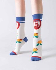 Sweetnana Women’s Crew Socks - Chinese Vintage Series, Cute Cotton Socks, Colorful Tube Socks, Cozy Cotton Stockings for Fashionable and Comfortable Everyday Wear