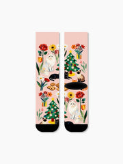 Christmas Cats & Dogs Crew Socks Cute Floral Holiday Puppy Kitten Socks
