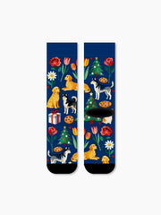 Christmas Cats & Dogs Crew Socks Cute Floral Holiday Puppy Kitten Socks