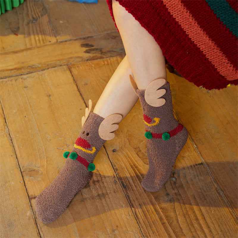 Gift Bag Set Women Kids Crew Socks Christmas Cute Cozy Thick Fuzzy Non Slip Socks