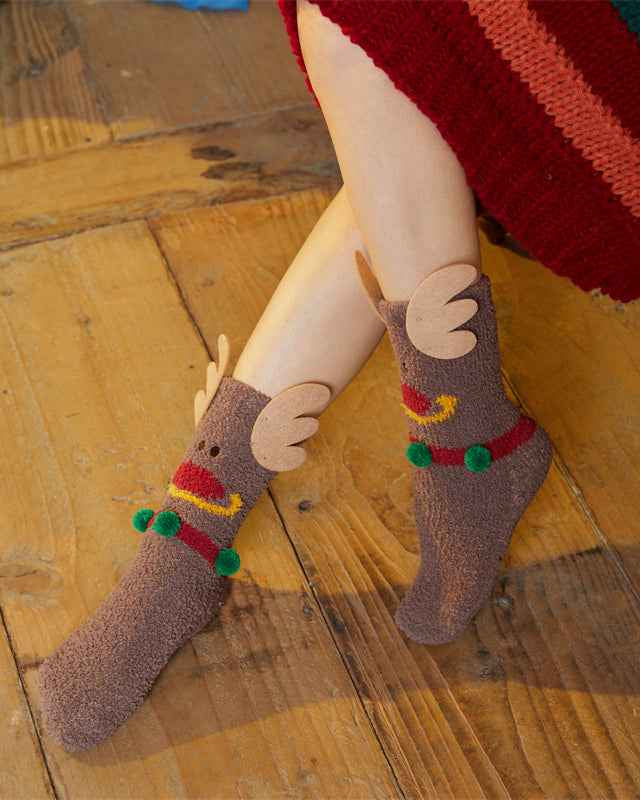 Gift Bag Set Women Kids Crew Socks Christmas Cute Cozy Thick Fuzzy Non Slip Socks