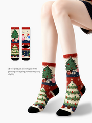 크리스마스 디지털 프린트 크루 양말 진저브레드 & 니트 스타일 트리 스노우맨