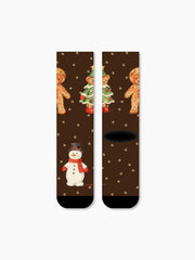 Christmas Gingerbread & Snowman Crew Socks Cute Chocolate Holiday Socks