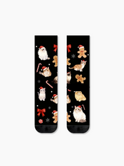 クリスマス子犬 クルーソックス サンタ帽子の犬&クリスマスツリー 総柄プリント