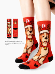 クリスマス トナカイ ビーグル犬 クルー ソックス かわいいお祭り子犬 ホリデー ソックス