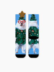 Christmas Santa Dog Crew Socks 3D Angel Wings Cute Puppy Holiday Socks