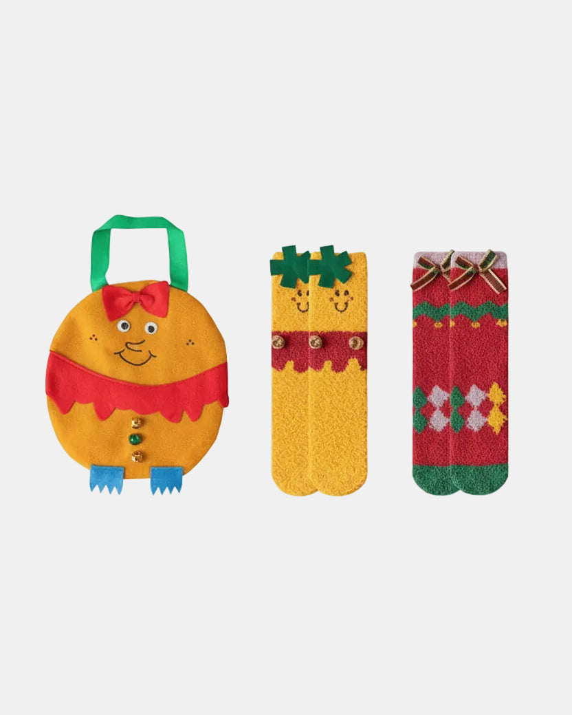 Gift Bag Set Women Kids Crew Socks Christmas Cozy Thick Fuzzy Non Slip Socks