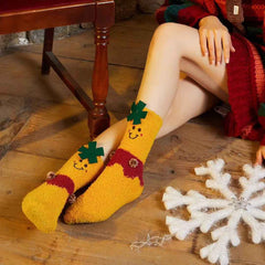 Gift Bag Set Women Kids Crew Socks Christmas Cozy Thick Fuzzy Non Slip Socks