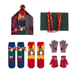 Christmas Gift Box Log Cabin Women Kids Crew Socks with Gloves Cozy Warm Soft