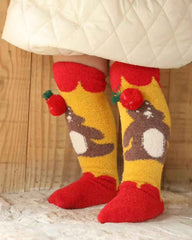 Christmas Gift Box Log Cabin Women Kids Crew Socks with Gloves Cozy Warm Soft