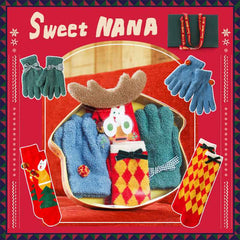 Christmas Gift Box Deer Women Kids Crew Socks with Gloves Cozy Warm Soft