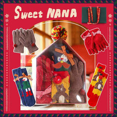 Christmas Gift Box Log Cabin Women Kids Crew Socks with Gloves Cozy Warm Soft