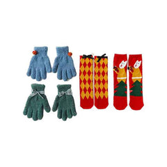 Christmas Gift Box Deer Women Kids Crew Socks with Gloves Cozy Warm Soft