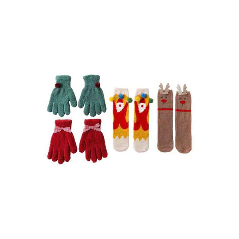 Christmas Gift Box Snowman Women Kids Crew Socks Fuzzy Gloves Cozy Thick Warm Soft