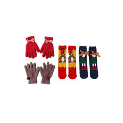 Christmas Gift Box Log Cabin Women Kids Crew Socks with Gloves Cozy Warm Soft