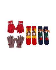 Christmas Gift Box Log Cabin Women Kids Crew Socks with Gloves Cozy Warm Soft