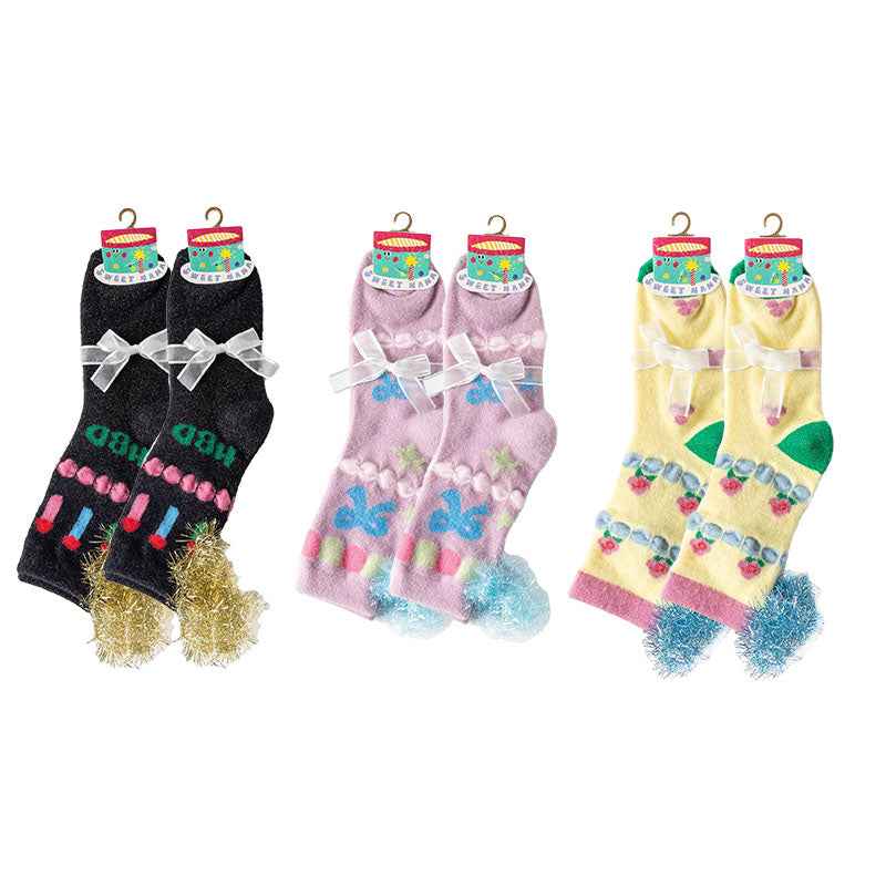 Sweetnana 3-Pack Cozy Crew Socks for Women - Birthday Party Series Cute & Colorful Fuzzy Socks - Perfect for Lounge Wear, Winter Stockings & Fun Occasions