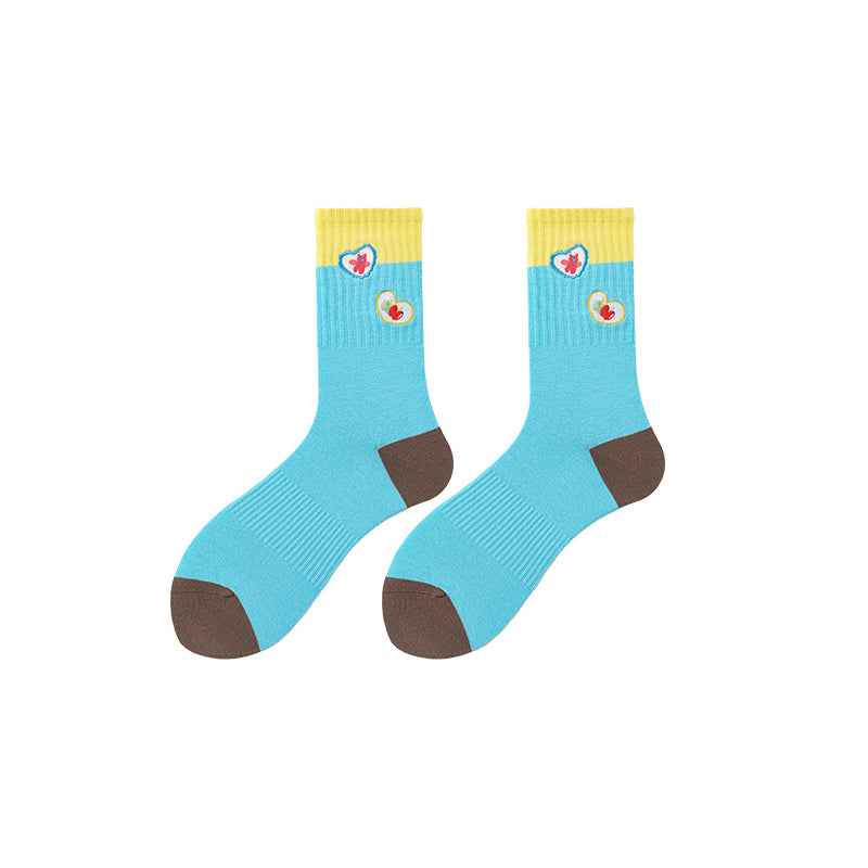 Sweetnana Cute Love Embroidery Series - Colorful Seamless Cotton Crew Socks for Women - Cozy and Stylish.
