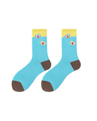 Sweetnana Cute Love Embroidery Series - Colorful Seamless Cotton Crew Socks for Women - Cozy and Stylish.