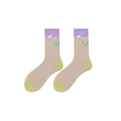 Sweetnana Cute Love Embroidery Series - Colorful Seamless Cotton Crew Socks for Women - Cozy and Stylish.