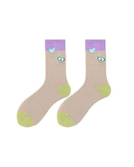 Sweetnana Cute Love Embroidery Series - Colorful Seamless Cotton Crew Socks for Women - Cozy and Stylish.