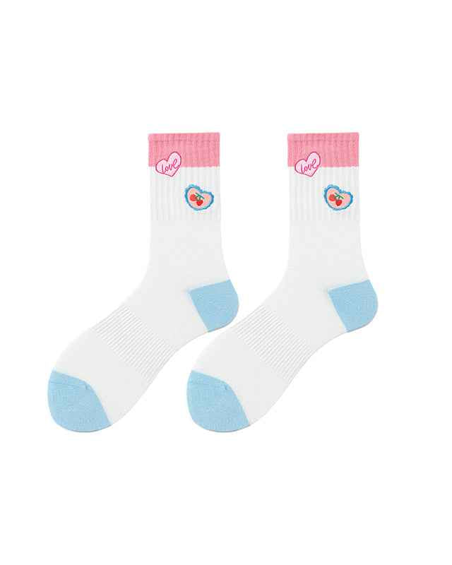 Sweetnana Cute Love Embroidery Series - Colorful Seamless Cotton Crew Socks for Women - Cozy and Stylish.