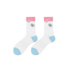 Sweetnana Cute Love Embroidery Series - Colorful Seamless Cotton Crew Socks for Women - Cozy and Stylish.