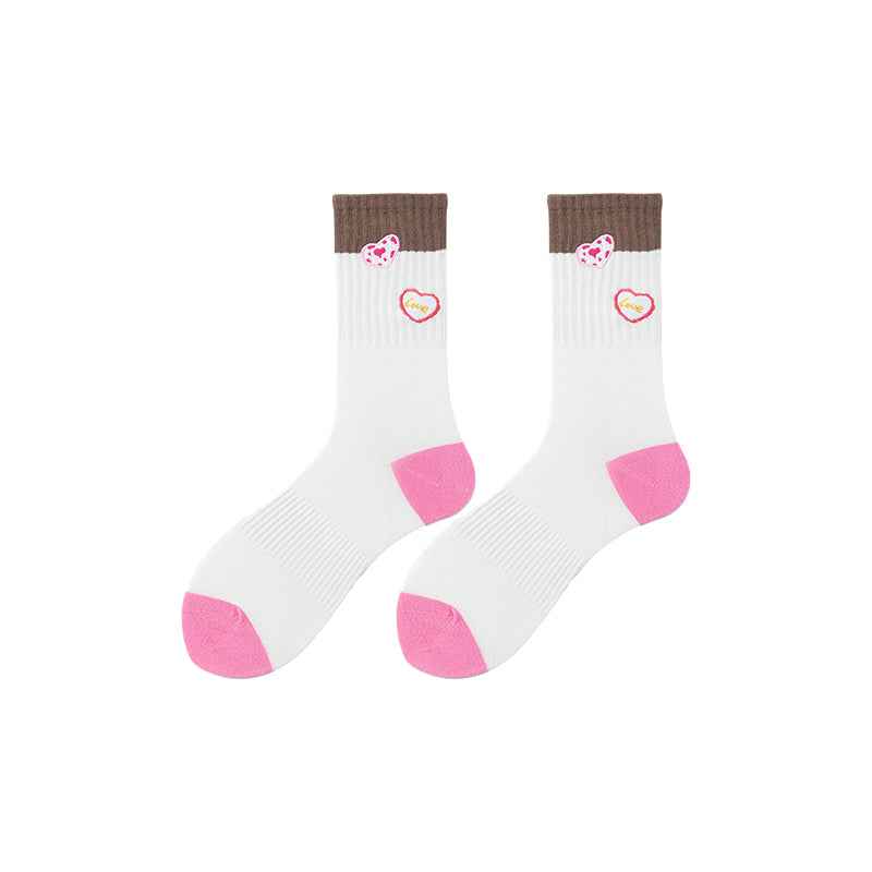 Sweetnana Cute Love Embroidery Series - Colorful Seamless Cotton Crew Socks for Women - Cozy and Stylish.