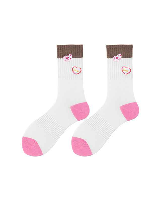 Sweetnana Cute Love Embroidery Series - Colorful Seamless Cotton Crew Socks for Women - Cozy and Stylish.