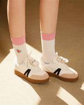 Sweetnana Cute Love Embroidery Series - 3 Pairs of Trendy, Cozy, and Colorful Seamless Crew Socks for Women