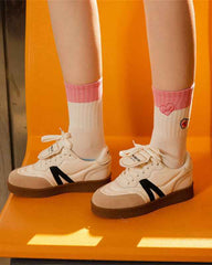 Sweetnana Cute Love Embroidery Series - 3 Pairs of Trendy, Cozy, and Colorful Seamless Crew Socks for Women
