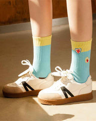 Sweetnana Cute Love Embroidery Series - 3 Pairs of Trendy, Cozy, and Colorful Seamless Crew Socks for Women