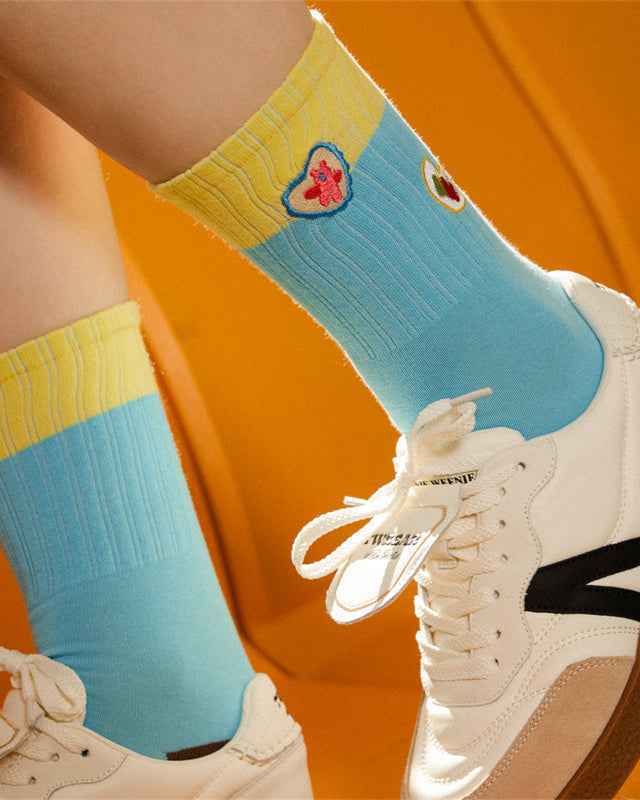 Sweetnana Cute Love Embroidery Series - 3 Pairs of Trendy, Cozy, and Colorful Seamless Crew Socks for Women