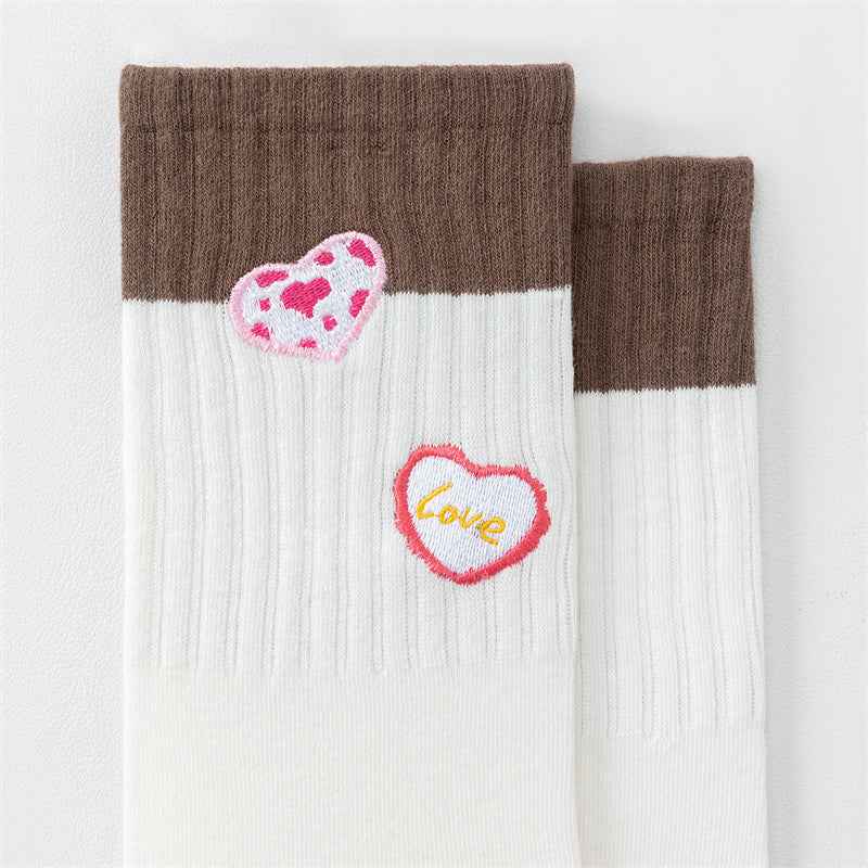 Sweetnana Cute Love Embroidery Series - Colorful Seamless Cotton Crew Socks for Women - Cozy and Stylish.