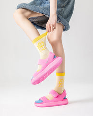 면 크루 여성 양말 얇고 통기성 좋은 귀엽고 다채로운 캐주얼 다용도