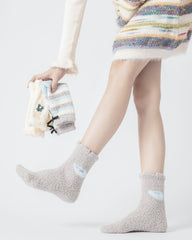 기프트 박스 세트 3팩 여성 크루 양말 미끄럼 방지 보송하고 따뜻한 부드러운