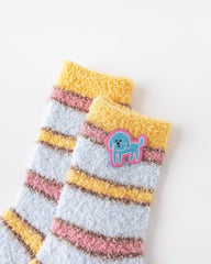 禮盒套裝舒適毛絨中筒襪子彩色條紋可愛卡通防滑