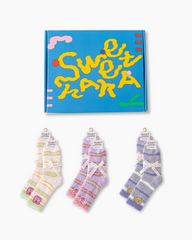 禮盒套裝舒適毛絨中筒襪子彩色條紋可愛卡通防滑