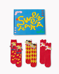 Gift Box Set New Year 3D Horse Patch Red Socks Combed Cozy Crew