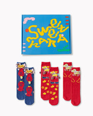 Gift Box Set New Year 3D Horse Patch Red Socks Combed Cozy Crew