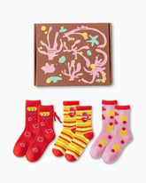 Gift Box Set New Year Year of Horse Red Socks Combed Cozy Crew