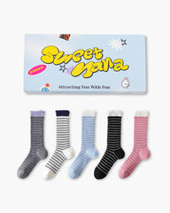 Gift Box Set Striped Cotton Crew Socks
