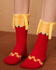 Gift Box Set Women Crew Socks Fun Burger Series Fuzzy Thick Warm