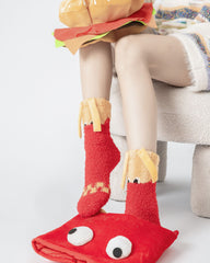 女款中筒襪禮盒 趣味漢堡系列 絨毛加厚