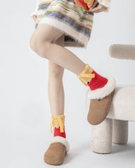 女款中筒襪禮盒 趣味漢堡系列 絨毛加厚