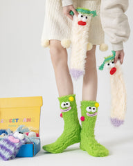 Gift Box Set Crew Socks Fuzzy Soft Warm Funny Quirky Cartoon Monster