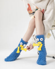 Gift Box Set Crew Socks Fuzzy Soft Warm Funny Quirky Cartoon Monster