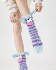 Gift Box Set Crew Socks Fuzzy Soft Warm Funny Quirky Cartoon Monster