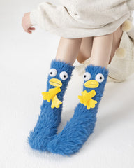 禮盒套裝女款中筒襪子毛絨保暖柔軟趣味搞怪卡通怪獸襪子
